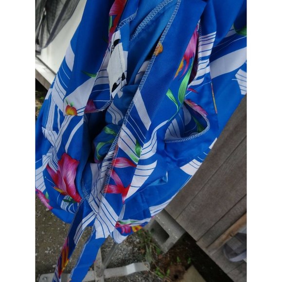 NOS Vtg Hawaiian OS Hattie Summer Bold Blue Pink Floral Dress Maxi Muu Muu +Size - Picture 10 of 11